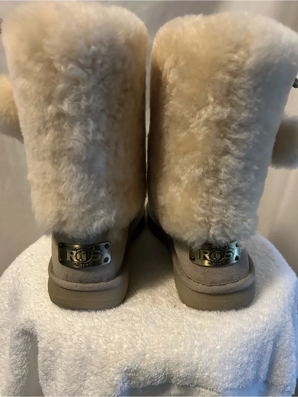 Rj’s FUZZIES, Shearling Pom Pom Beige Winter Boots